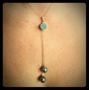 Tahitian pearl and druzy necklace